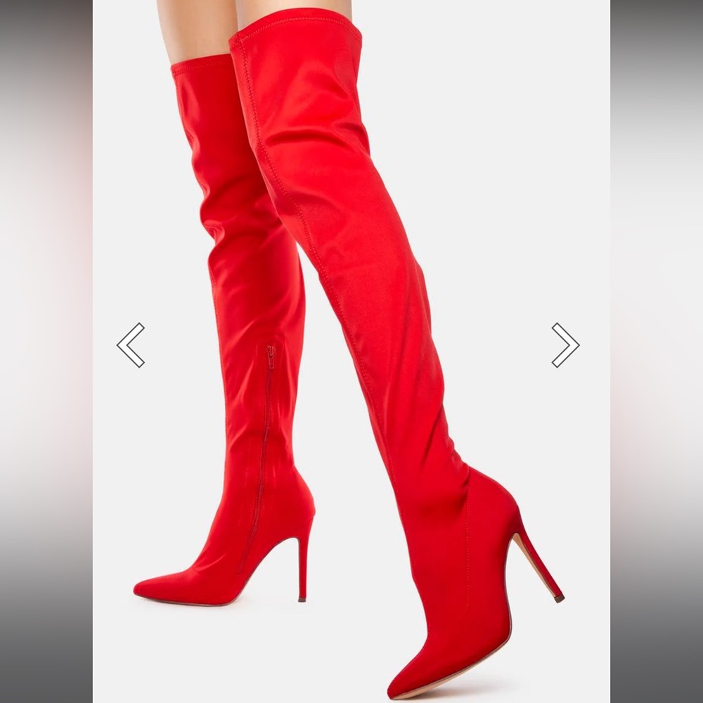 Dazzle Sock Fit Pointed Toe Over The Knee Boots in Red Size US 10